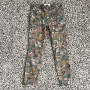 Anthropologie Pants Womens 28 Green Camouflage Jefferson Utility Slim Button Fly